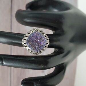 Sterling Silver 925 Rhombus Druzy Ring